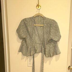 Stylish Front Tie Women's Green Patterned Top (L)